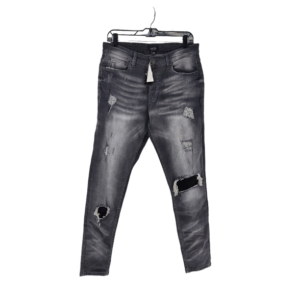 Boohoo Men's Skinny Stretch Rip & Repair Self Fabric Jeans - 34R - Picture 2 of 7